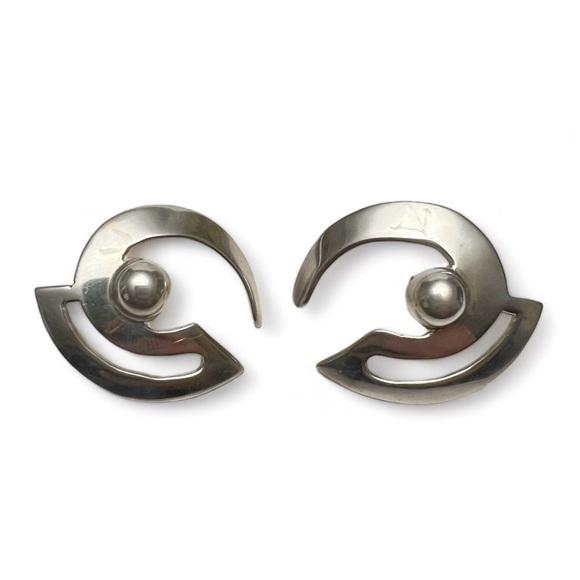 Erika Hult De Corral RIC Modernist Sculptural Sterling Silver Earrings Mexico - Picture 1 of 7